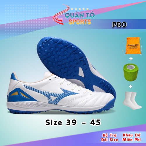 Giày Bóng Đá Mizuno Neo 4 Pro Đế Đệm Trắng Vạch Xanh Biển TF