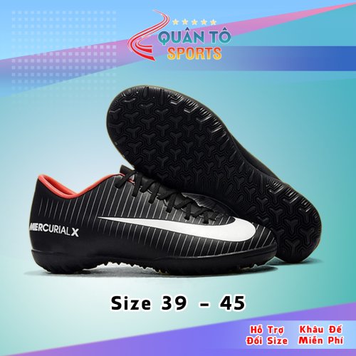 Giày Bóng Đá Nike Mercurial Vic6 TF  Đen Vạch Trắng