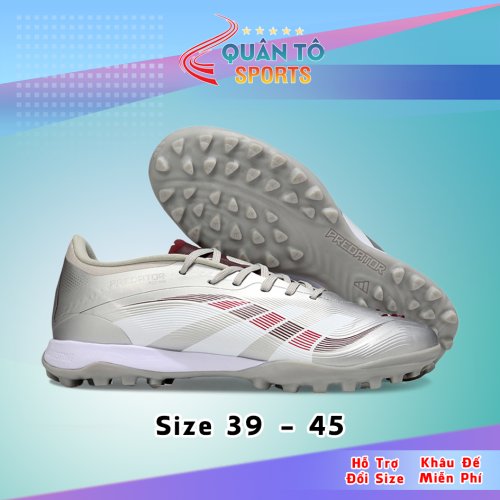 Giày Bóng Đá Adidas Predator 25 Pro HQ TF Xám Bạc Vạch Trắng Đỏ