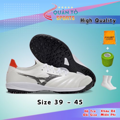 Giày Bóng Đá Mizuno Sala Beta Japan Trắng Viền Đen Cổ Lửng HQ TF