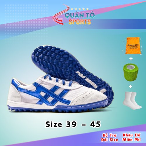 Giày Bóng Đá Bata Ráp Đế TF Đệm Eva Trắng Viền Xanh