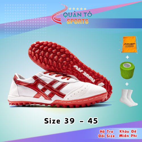 Giày Bóng Đá Bata Ráp Đế TF Trắng Viền Đỏ