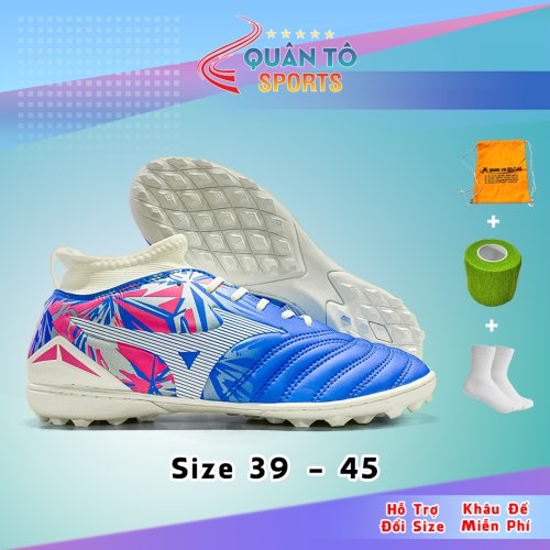 Giày Bóng Đá Mizuno Neo 4 ELLITE Đế Cao Su Đệm EVA Cổ Cao Xanh Hồng