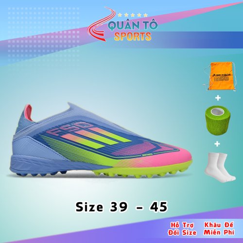 Giày Bóng Đá Adidas F50 Pro Xanh Biển Vạch Chuối Không Dây HQ TF