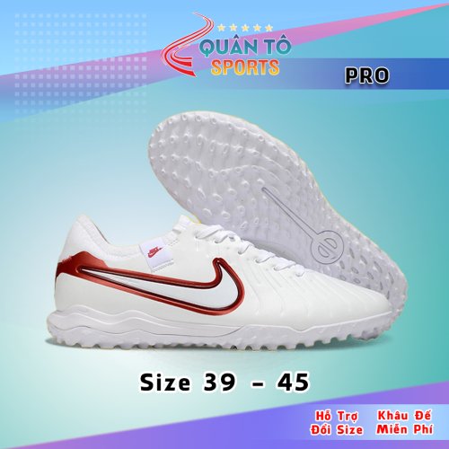 Giày Bóng Đá Nike Tiempo Legend 10 Pro Trắng Vạch Đỏ Lưỡi Gà Liền HQ TF
