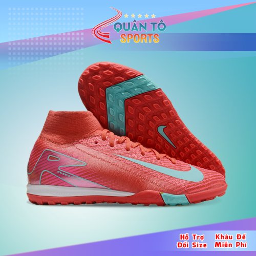 Giày Bóng Đá Nike Mercurial Superfly 10 Elite Đỏ Hồng Vạch Xanh Ngọc Cổ Cao TF
