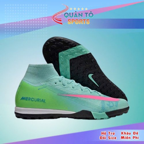 Giày Bóng Đá Trẻ Em  Nike Mercurial Superfly 10 Elite Cổ Cao TF Xanh Cây viền Hồng