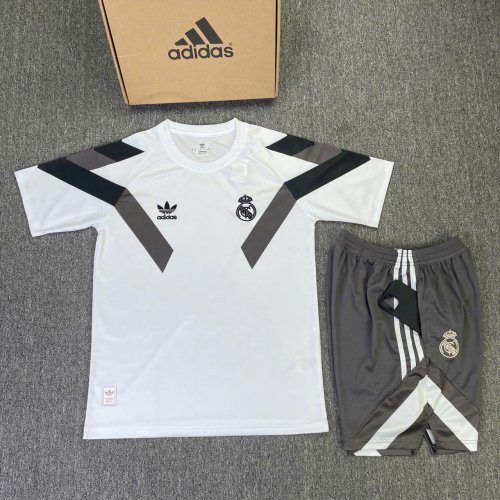 Bộ Bóng Đá Real madrid  Sân nhà retro trắng xám