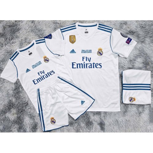 Bộ Bóng Đá Real Madrid Trẻ Em Sân Nhà 18/19 Trắng Viền Xanh
