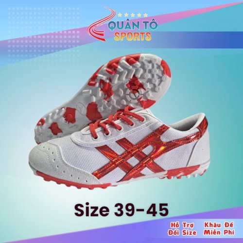 Giày Bóng Đá Bata Ráp Đế Trắng Viền Đỏ TF