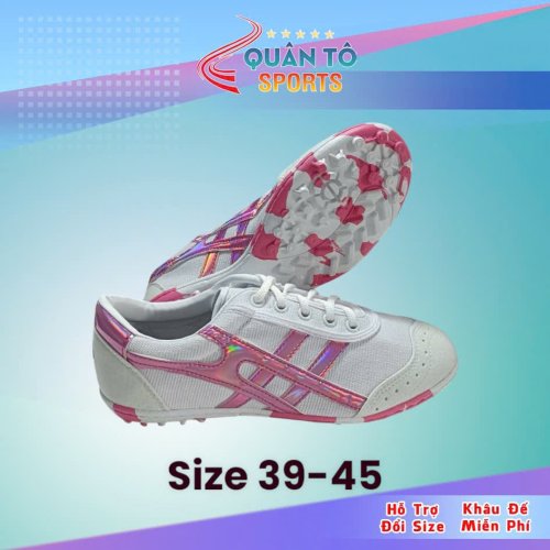 Giày Bóng Đá Bata Ráp Đế Trắng Viền Hồng TF