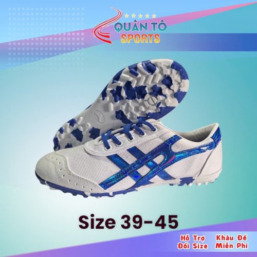 Giày Bóng Đá Bata Ráp Đế Trắng Viền Xanh TF