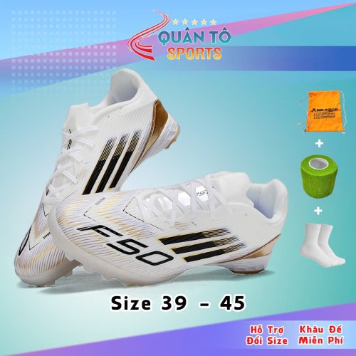 Giày Bóng Đá F50 2025 Lưỡi Gà liền TF Trắng Vạch Đen