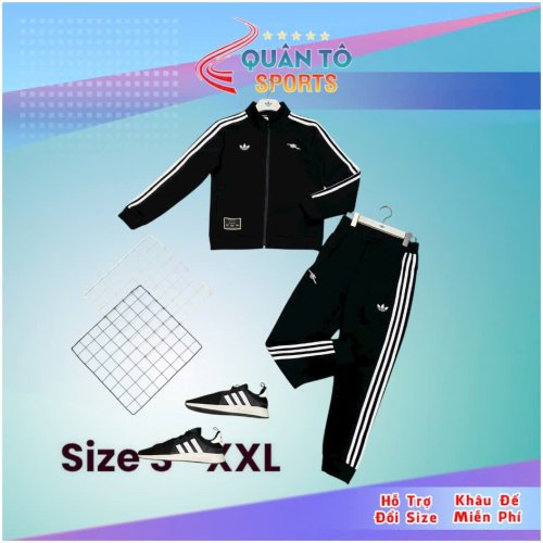 Bộ Thể Thao Adidas Cao Cấp 3 Sọc Cả Tay  Lót Nhung - Đen