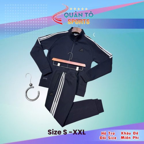 Bộ Thể Thao Adidas Cao Cấp 3 Sọc Tay Nửa Lót Nhung - Than