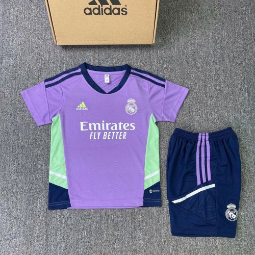 Bộ Bóng Đá Trẻ Em Real Tím Viền Xanh Lá