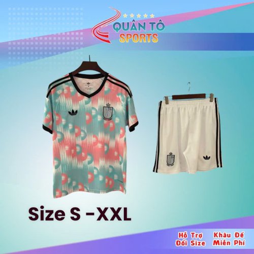 BỘ QUẦN ÁO BÓNG ĐÁ BỈ SÂN KHÁCH SS2026-XANH HỒNG