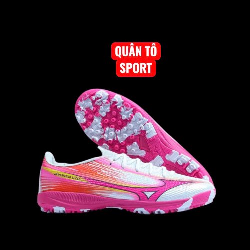 Giày Bóng Đá Mizuno Alpha 3 Elite Trắng Hồng Gót Đỏ Đế Đệm TF