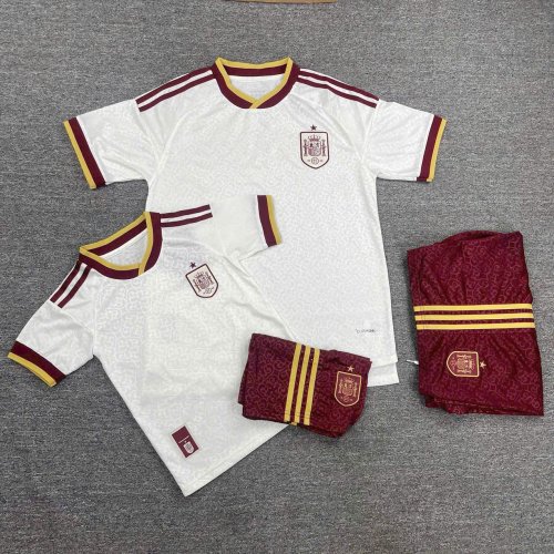 Bộ Bóng Đá Trẻ Em Tây Ban Nha Sân Khách WC 2026 Trắng Đỏ Mận