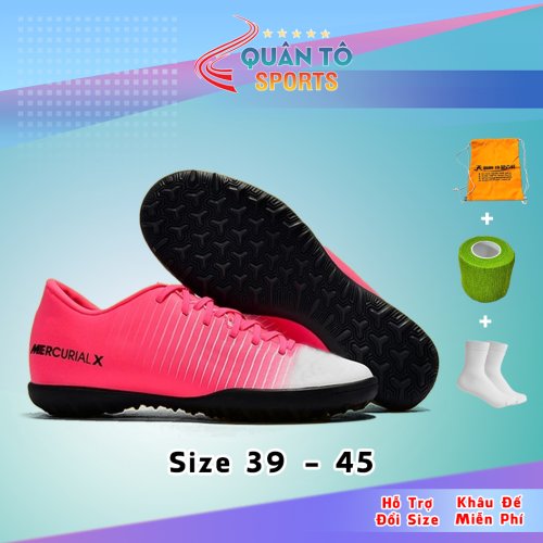 Giày Bóng Đá Mercurial Vic6 TF Hồng Gót Đen Vạch Đen