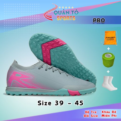 Giày Bóng Đá Mercurial VAPOR 16 PRO Đế Đệm Cổ Lửng TF.Xanh Xám Vạch Hồng