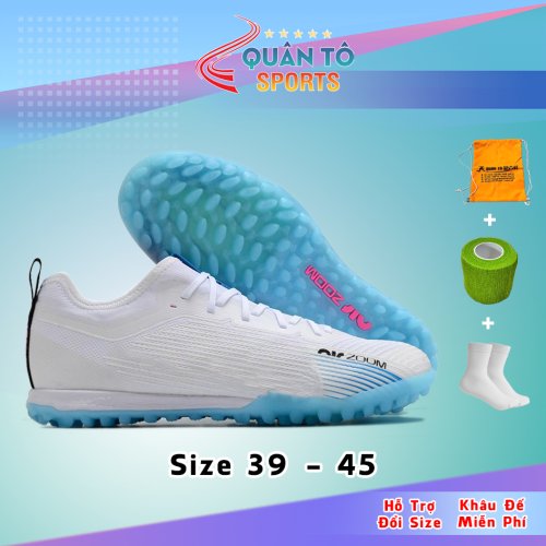 Giày Bóng Đá Mercurial Vapor 15 Pro Cổ Lửng HQ TF Trắng Gót Xanh