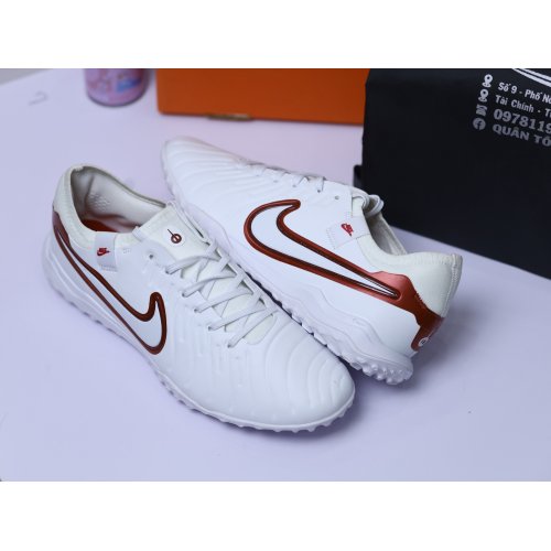 Giày Bóng Đá Nike Tiempo Legend 10 Pro Trắng Vạch Đỏ Lưỡi Gà Liền HQ TF